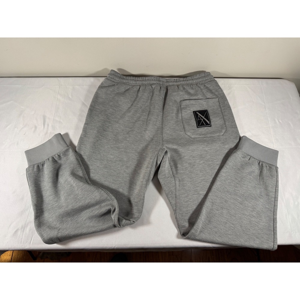 Armani Exchange Mens Heather Gray Logo Patch Fleece Joggers Sweatpants